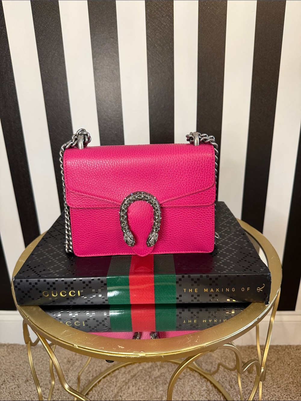Gucci Fuchsia Pebbled Leather Crossbody with Horseshoe Detail